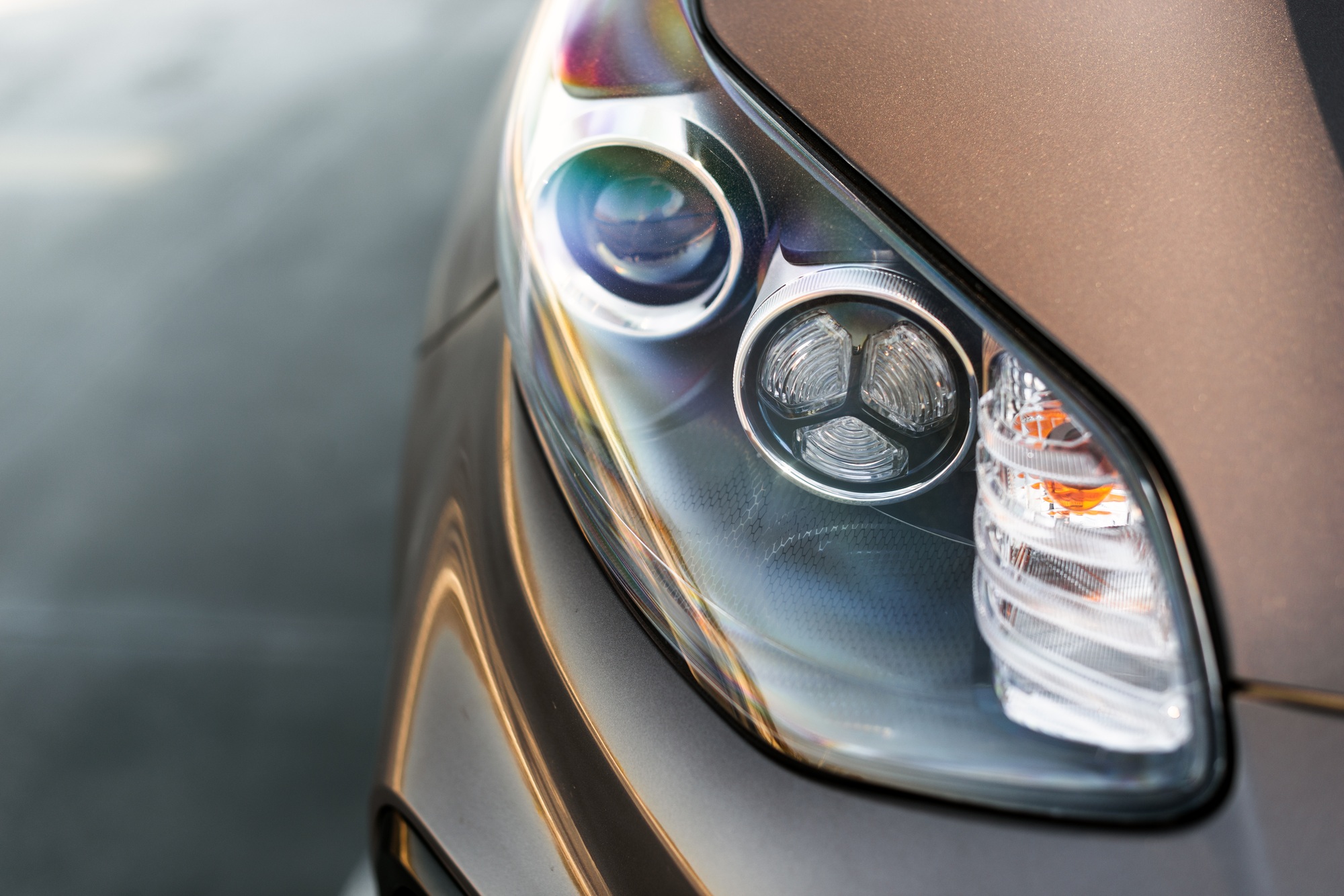 Beautiful car headlights. Close-up photo